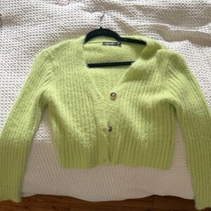 Nasty Gal Lime Green Ribbed Button-Front Cardigan